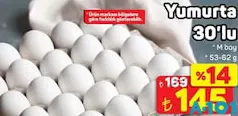 YUMURTA 30'LU M BOY 53-62 G fiyat ve kampanya bilgisi